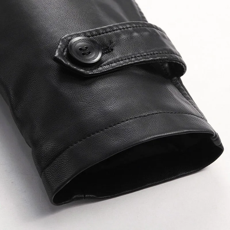 2019 Autumn Winter Plus Velvet Men's Leather Trench Coat