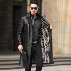 2019 Autumn Winter Plus Velvet Men's Leather Trench Coat