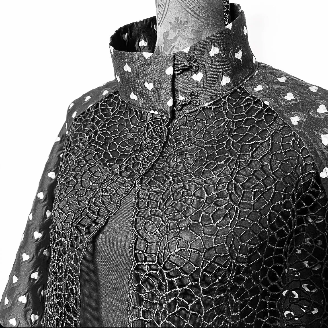 Abbey Swing Coat - Luxe black mesh and hearts - One Of A Kind