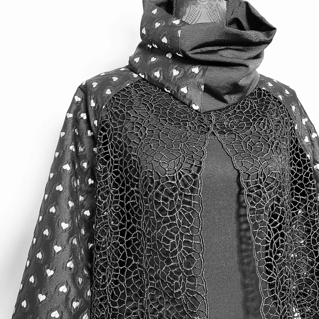 Abbey Swing Coat - Luxe black mesh and hearts - One Of A Kind