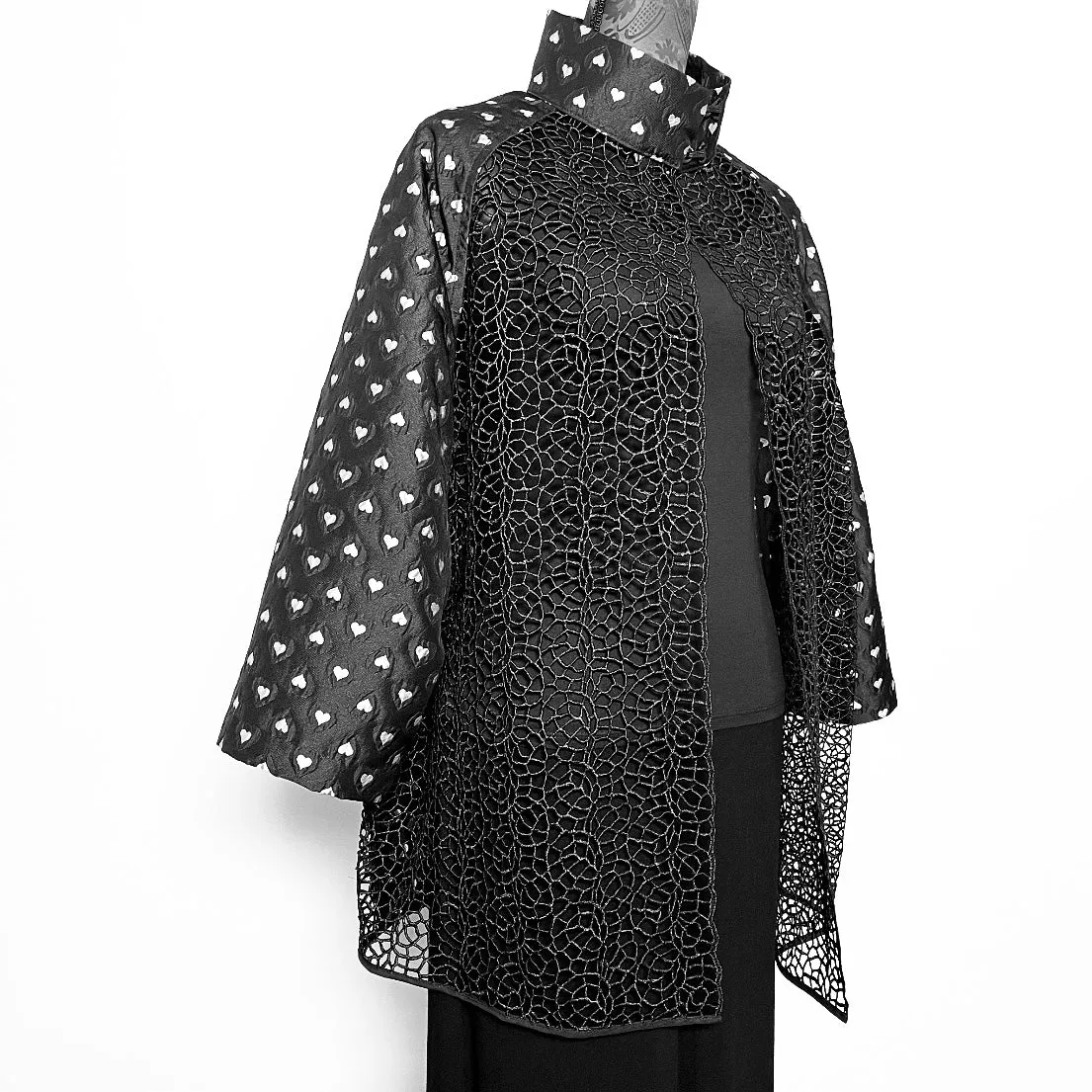 Abbey Swing Coat - Luxe black mesh and hearts - One Of A Kind