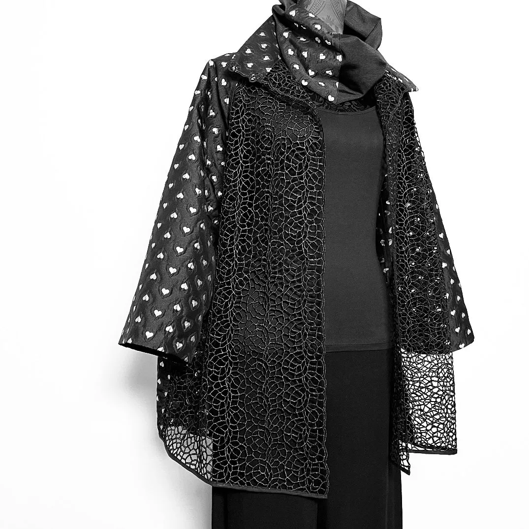 Abbey Swing Coat - Luxe black mesh and hearts - One Of A Kind