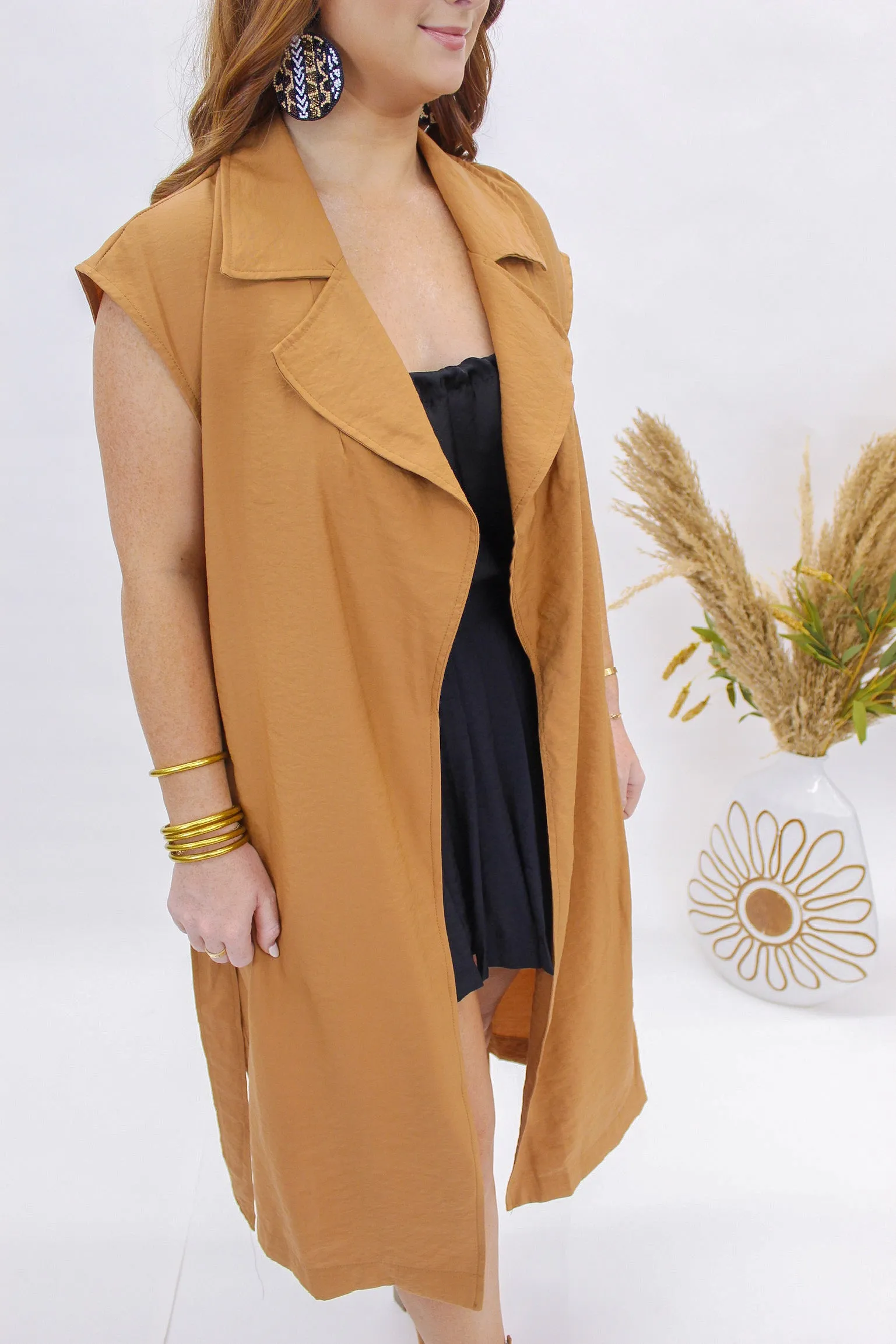 Aspen Belted Long Vest- Camel