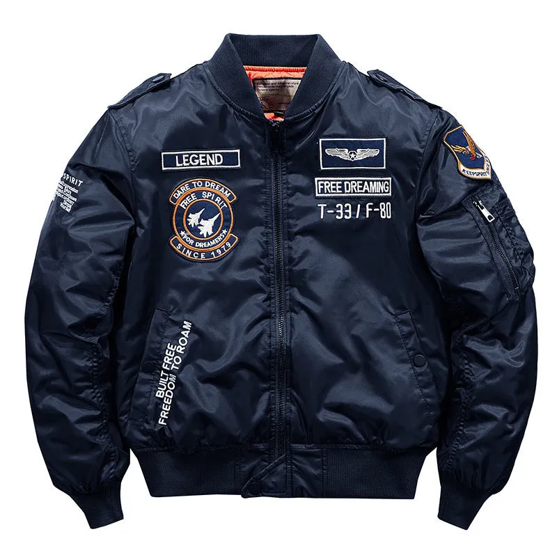 Black Varsity Jacket Racer Jacket Fall/Winter Jacket Stand-up Collar Thick Thermal Quilted Flying Jacket Top