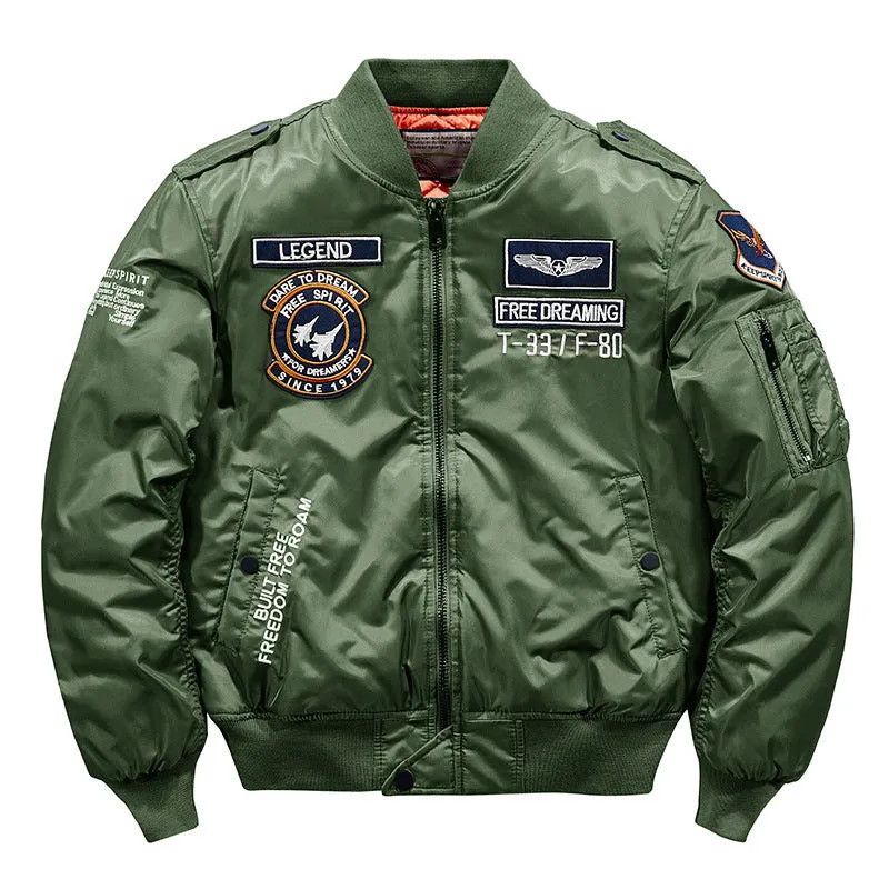 Black Varsity Jacket Racer Jacket Fall/Winter Jacket Stand-up Collar Thick Thermal Quilted Flying Jacket Top