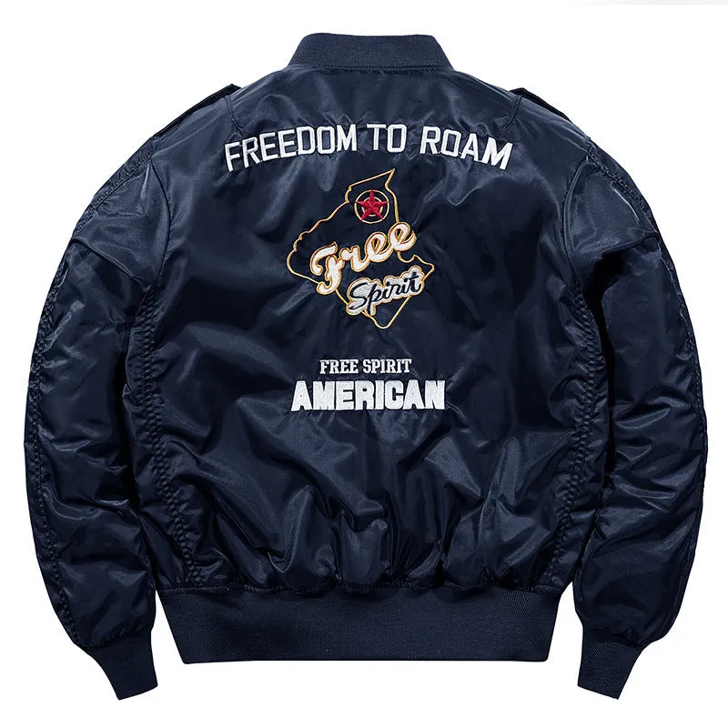 Black Varsity Jacket Racer Jacket Fall/Winter Jacket Stand-up Collar Thick Thermal Quilted Flying Jacket Top
