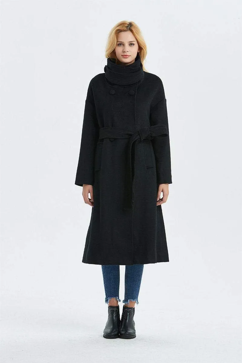 Black wool coat, Long coat, Warm winter coat, Belted coat, Womens coat, oversized coat, Loose coat, Plus size coat, black coat C1332