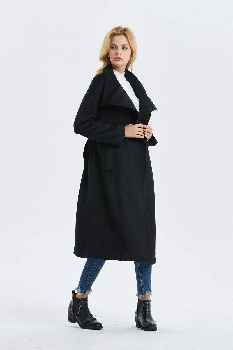 Black wool coat, Long coat, Warm winter coat, Belted coat, Womens coat, oversized coat, Loose coat, Plus size coat, black coat C1332