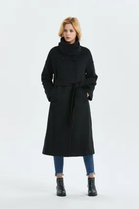 Black wool coat, Long coat, Warm winter coat, Belted coat, Womens coat, oversized coat, Loose coat, Plus size coat, black coat C1332