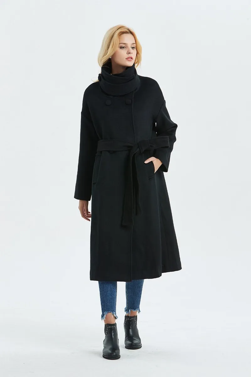Black wool coat, Long coat, Warm winter coat, Belted coat, Womens coat, oversized coat, Loose coat, Plus size coat, black coat C1332
