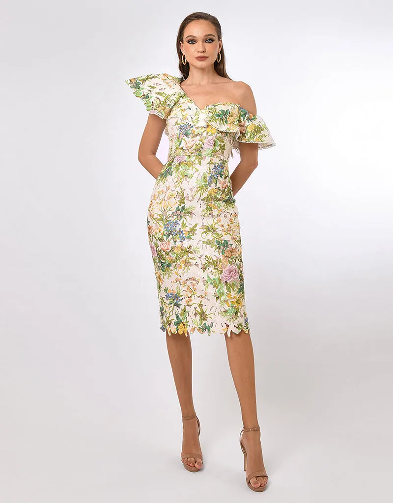 BRIE ONE SHOULDER FRILL MIDI BL70D18S