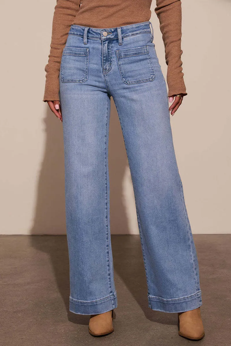 Casual  Distressed Pocket High Waist Loose Denim Jeans