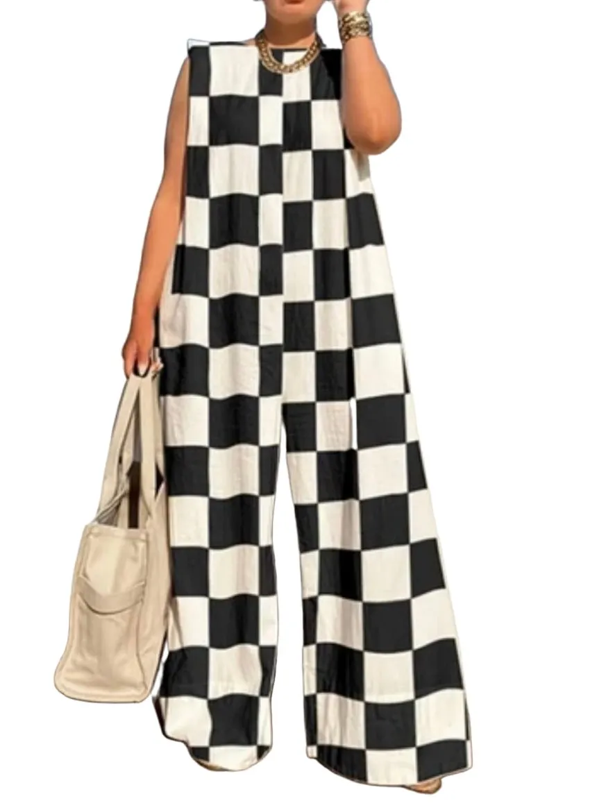 Checkerboard black and white jumper overall