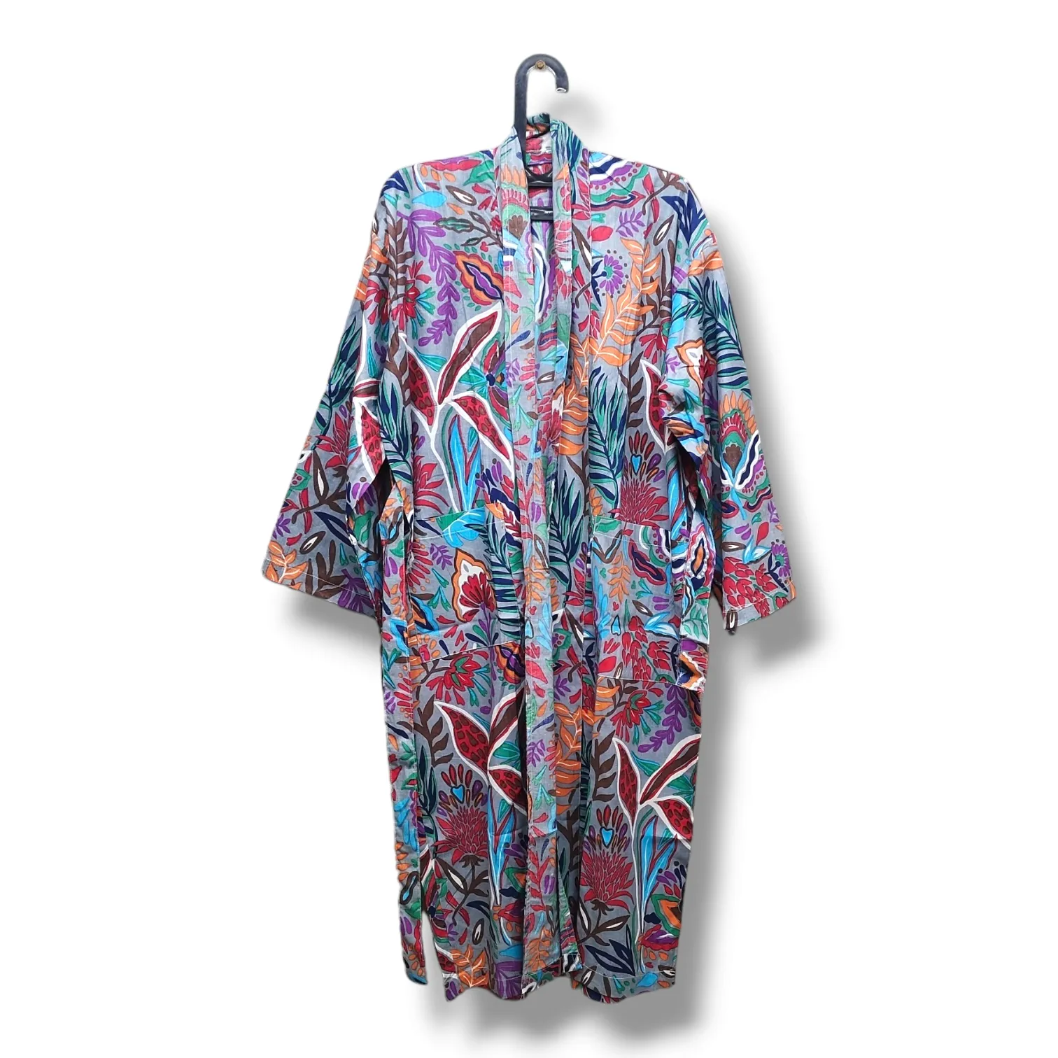 Cotton Hand Printed Kimono Robe Vibes Grey