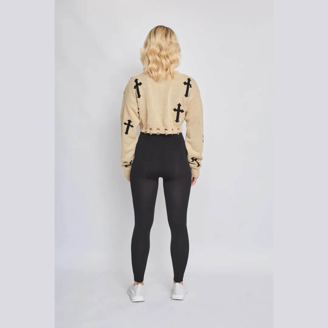 Crucifix Detail Knitted Cropped Jumper