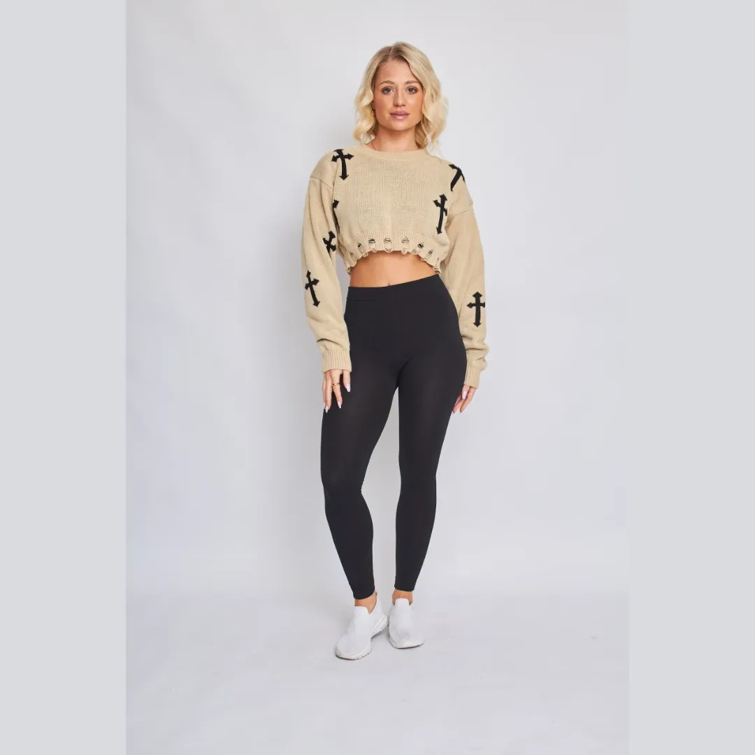 Crucifix Detail Knitted Cropped Jumper