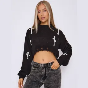 Crucifix Detail Knitted Cropped Jumper