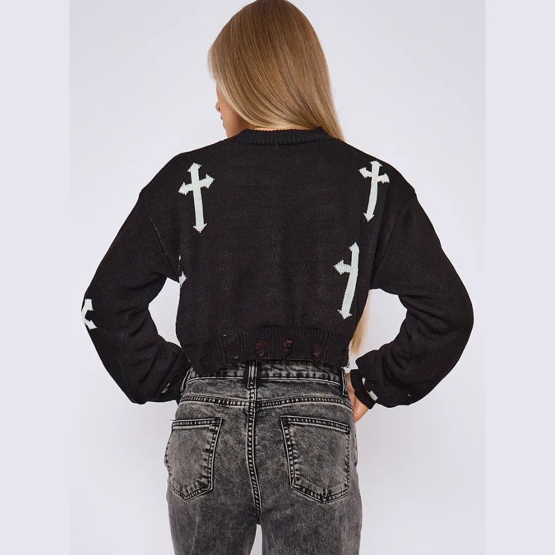 Crucifix Detail Knitted Cropped Jumper