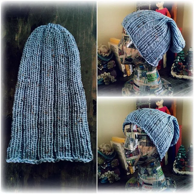 Easy Rib Stitch Hat Pattern for Men Women Slouchy Beanie Skull Cap Brimless