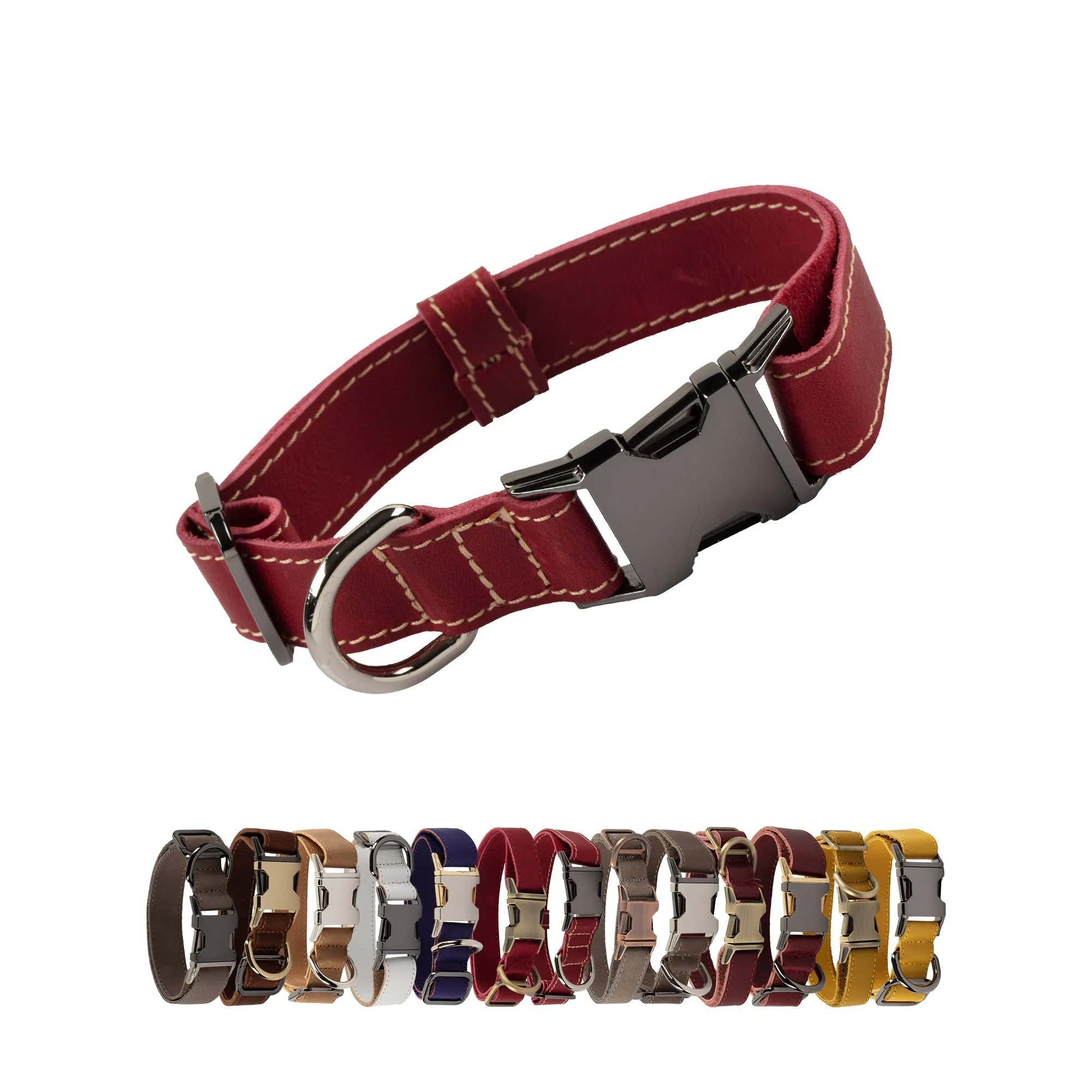 Genuine Leather Adjustable Strong Dog Collar