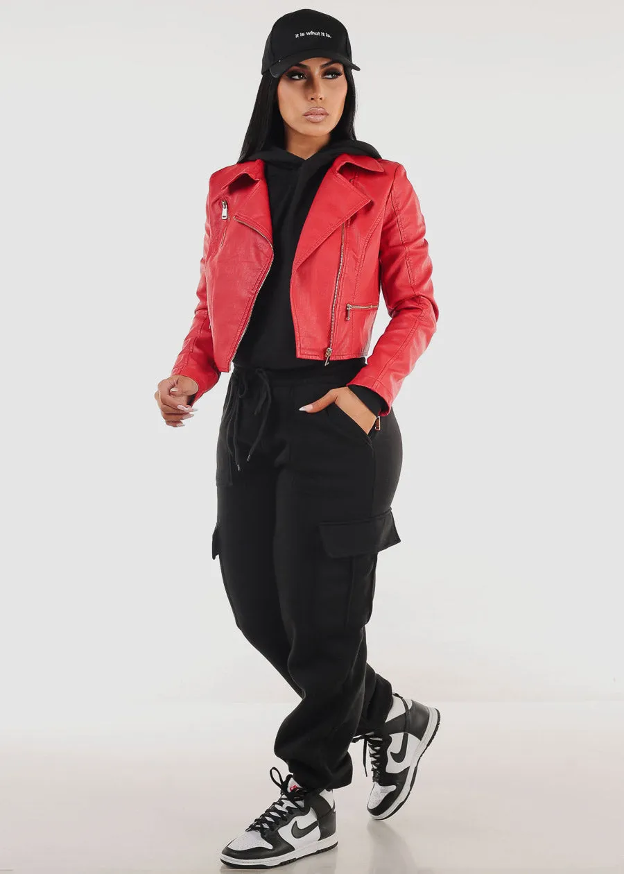 High Waist Cargo Sweatpants Black