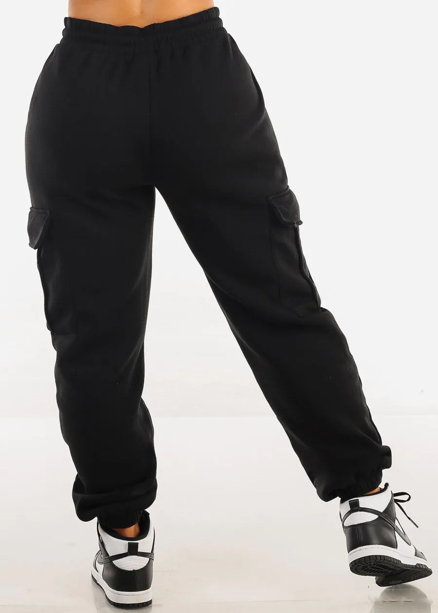 High Waist Cargo Sweatpants Black