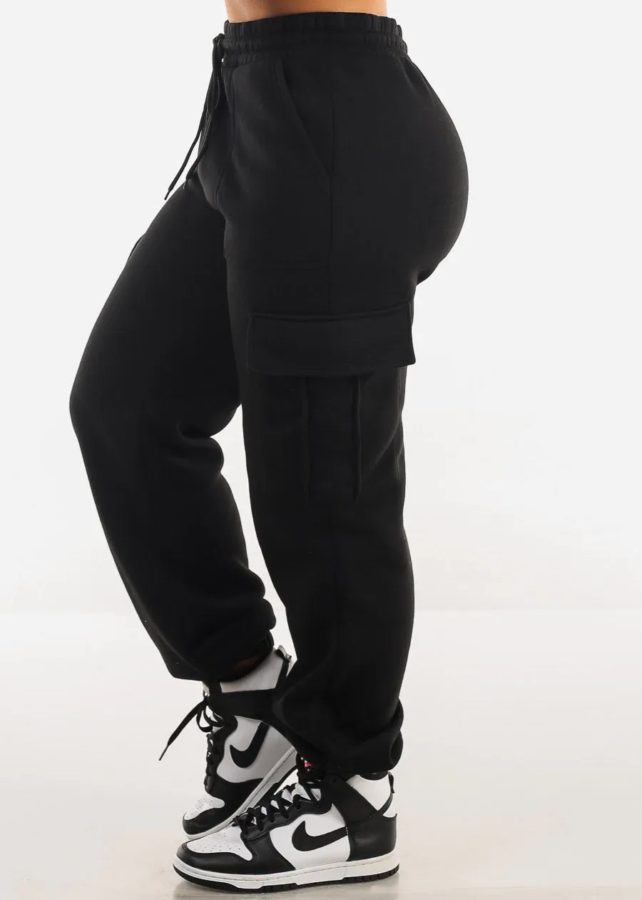 High Waist Cargo Sweatpants Black