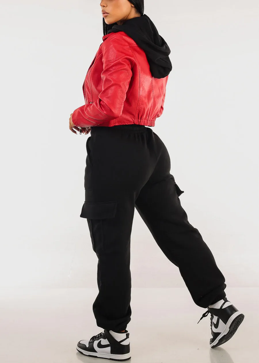 High Waist Cargo Sweatpants Black