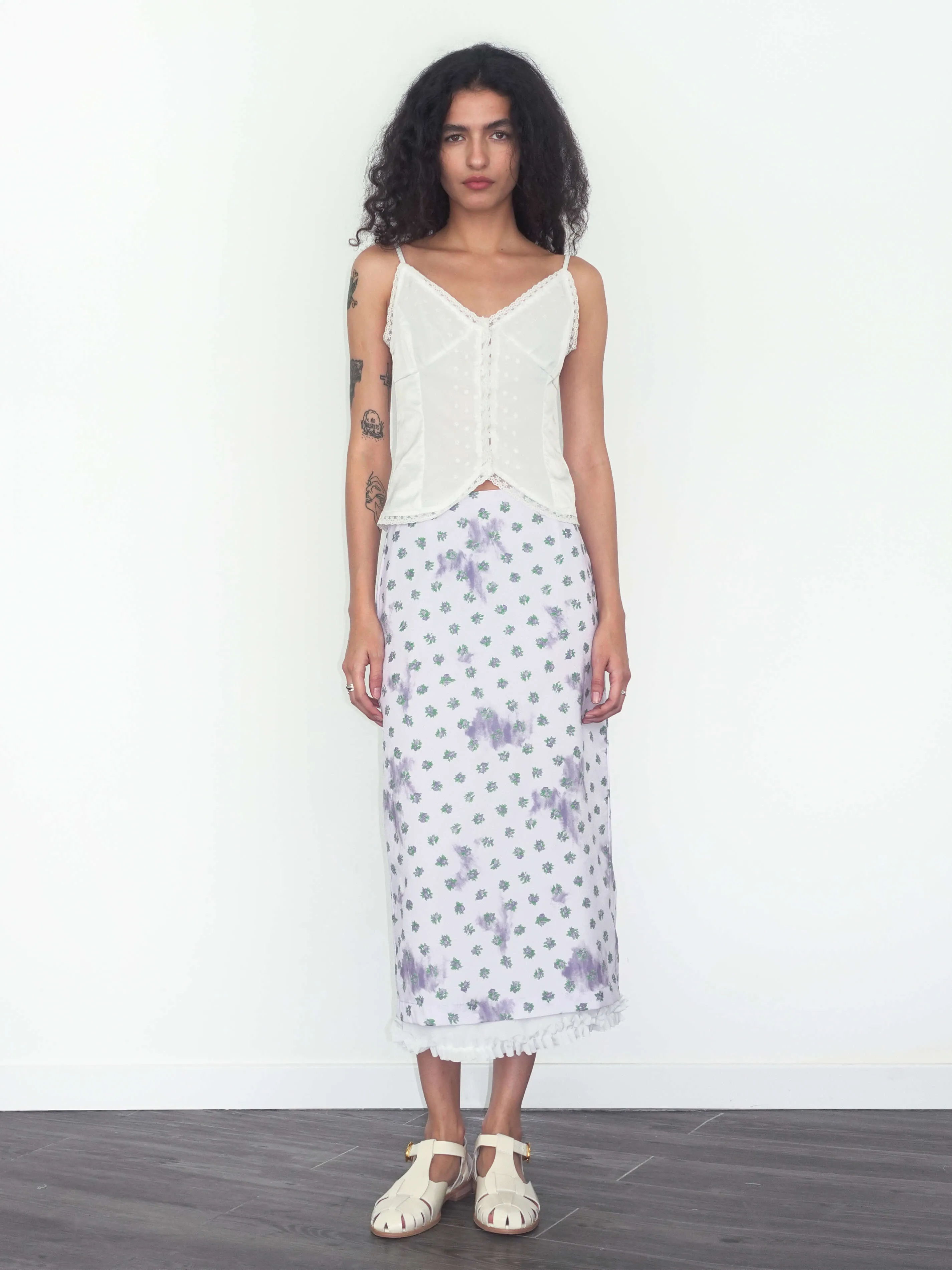 Lace Patchwork Floral Printed Skirt