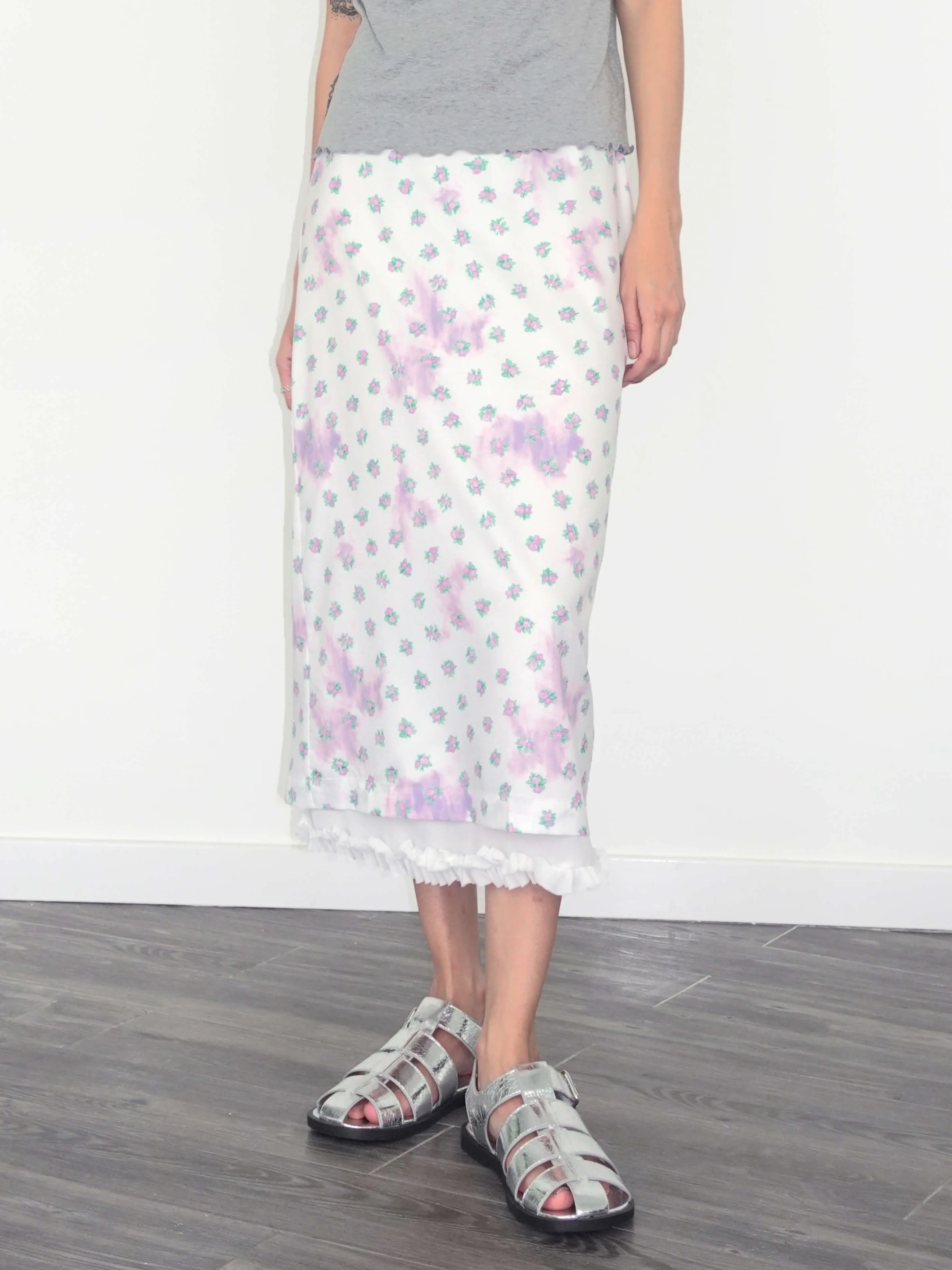 Lace Patchwork Floral Printed Skirt