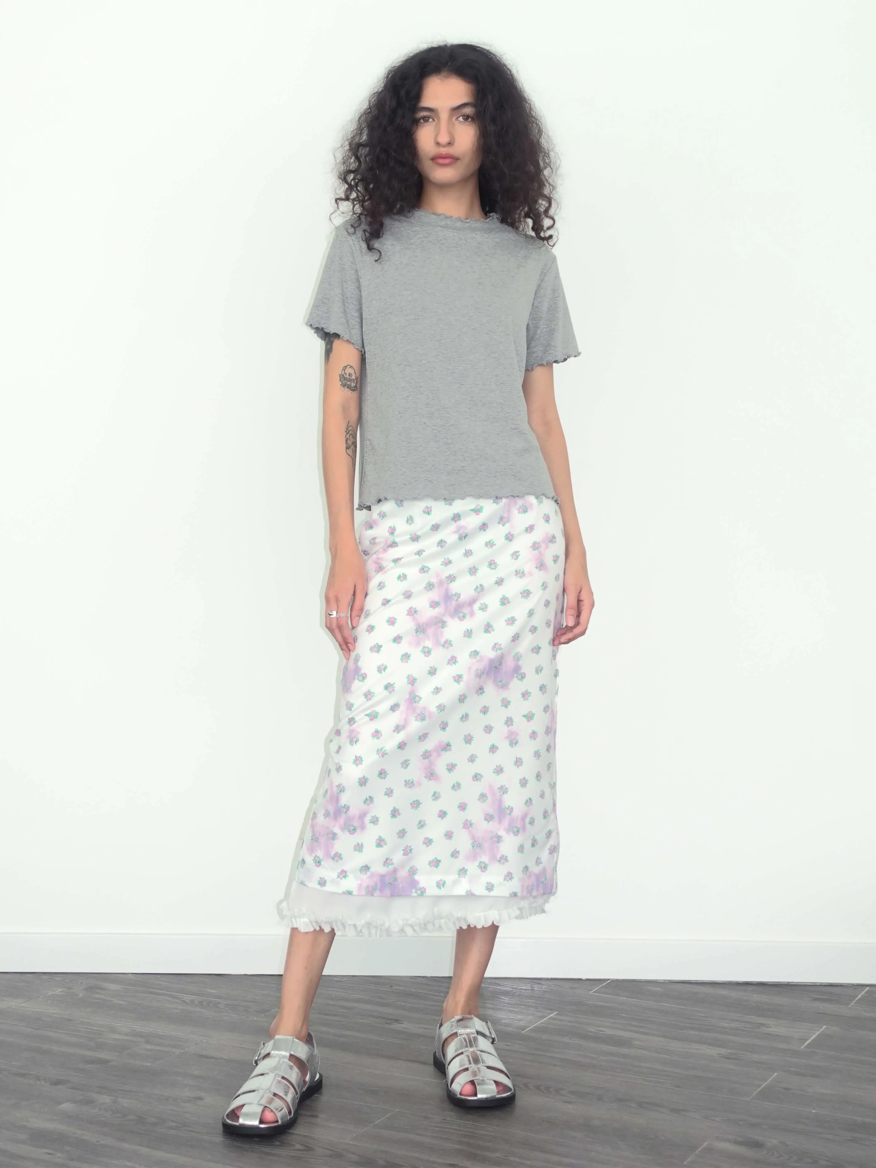 Lace Patchwork Floral Printed Skirt