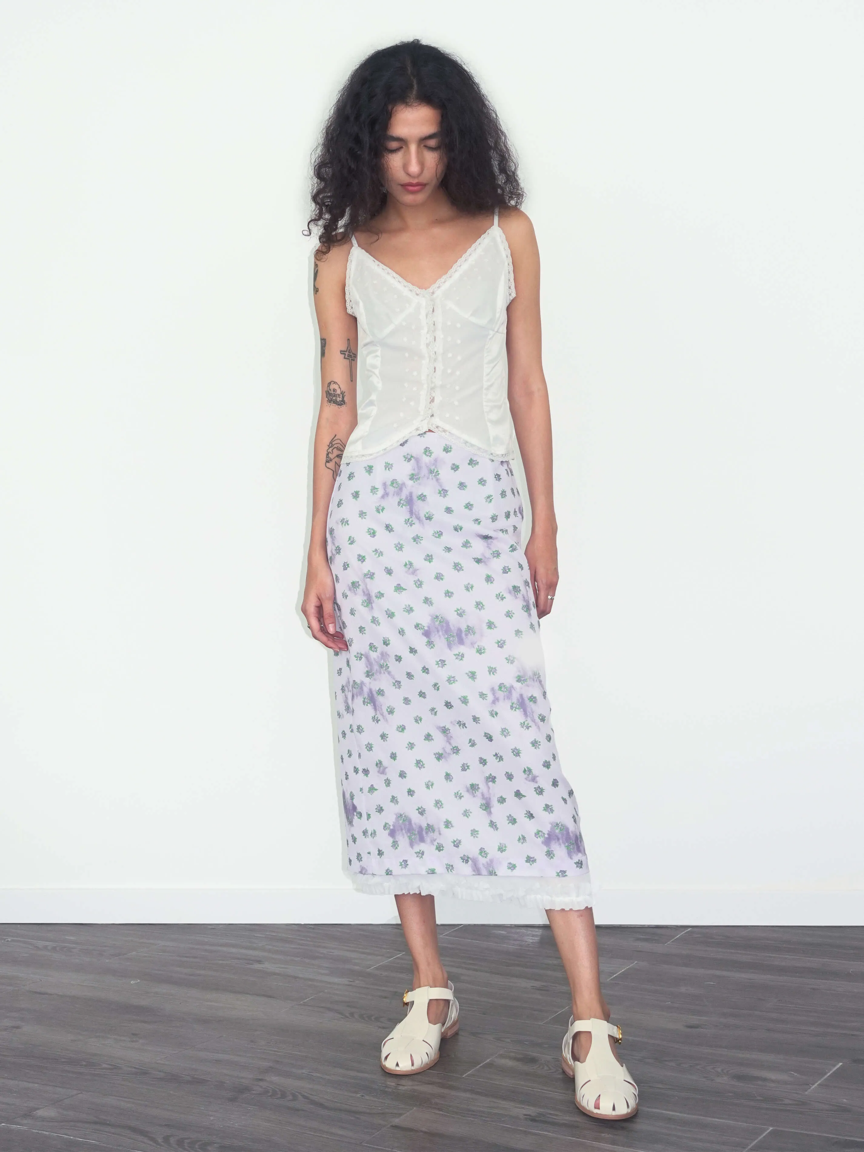 Lace Patchwork Floral Printed Skirt