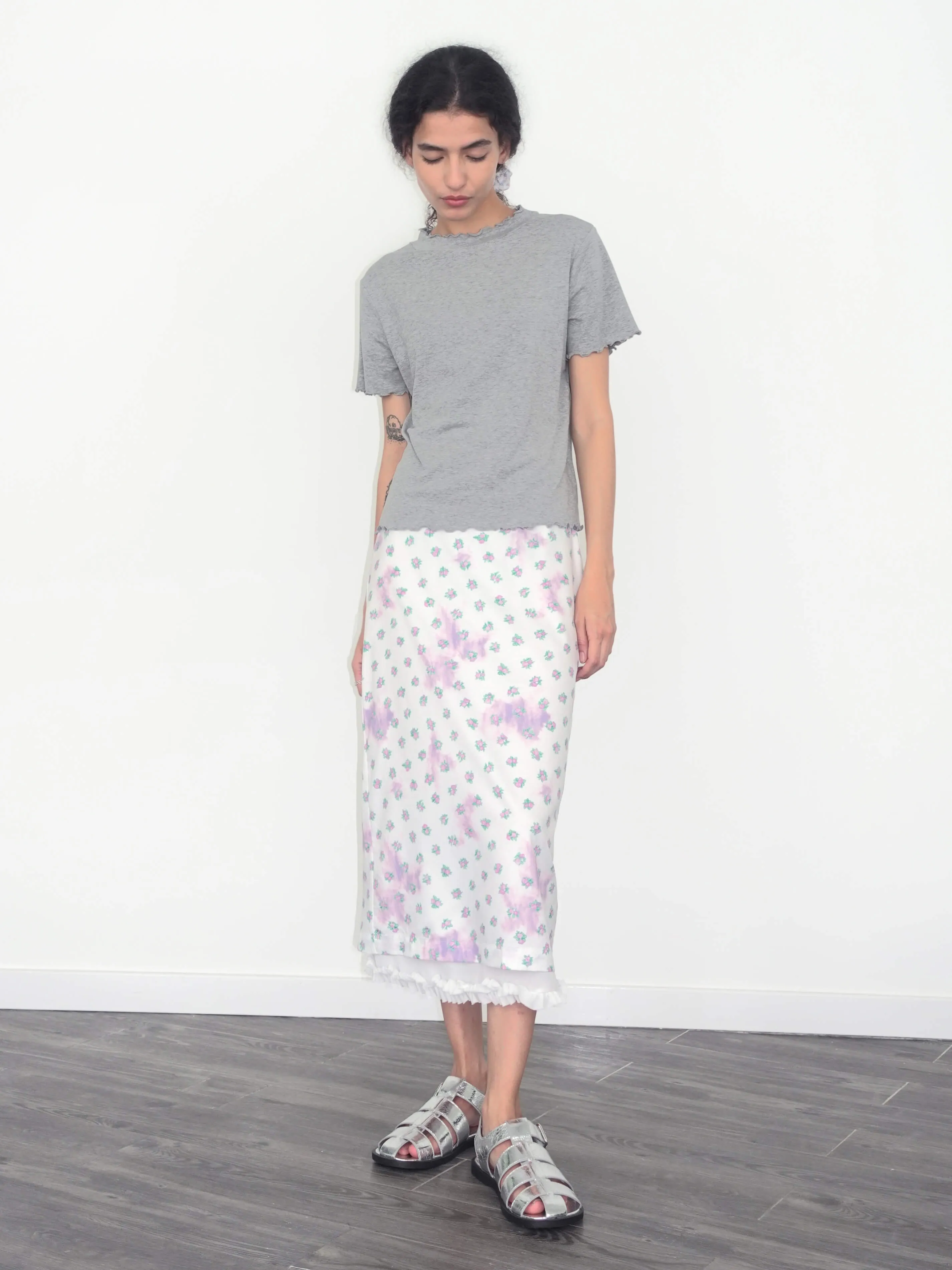 Lace Patchwork Floral Printed Skirt