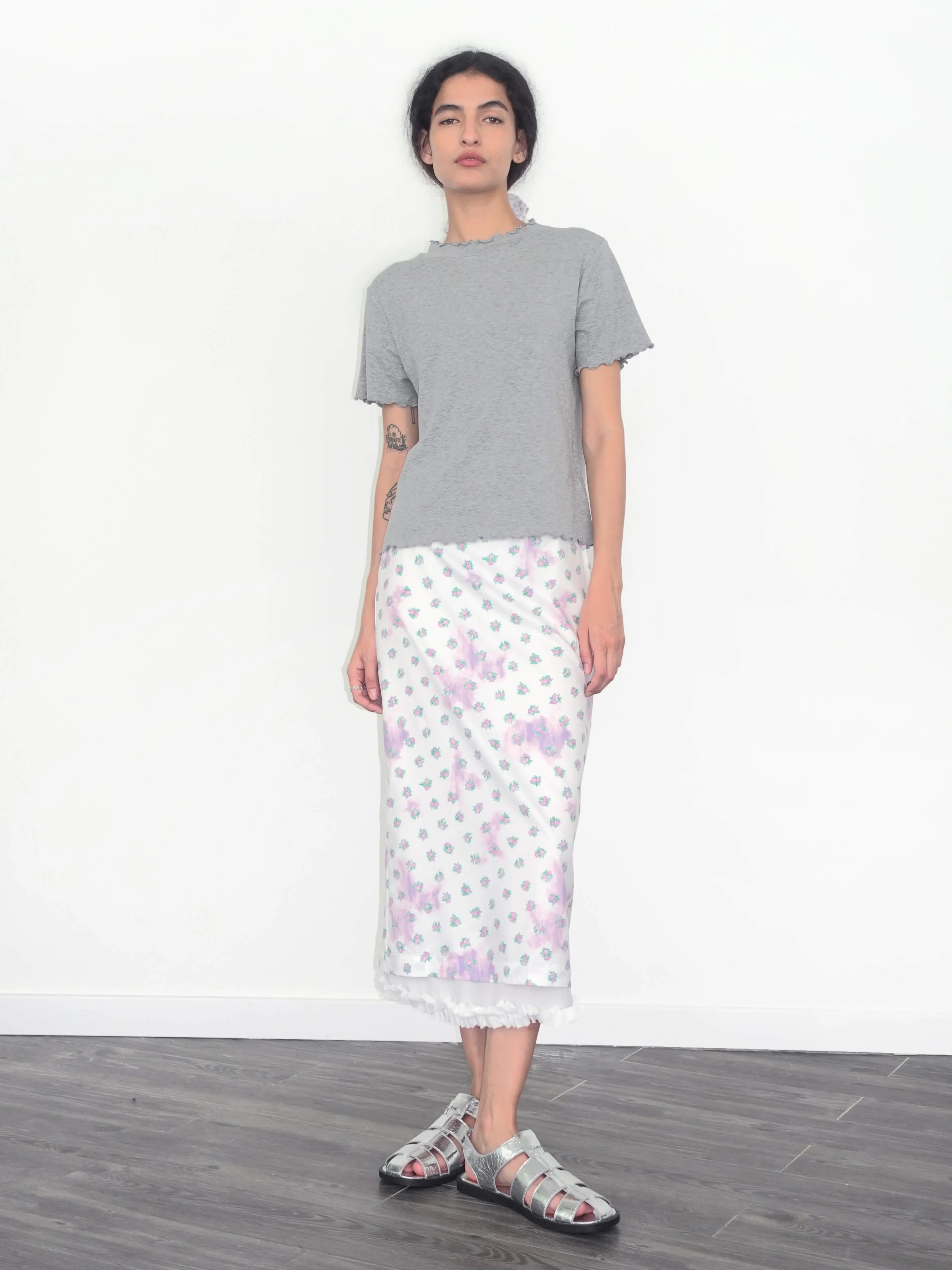 Lace Patchwork Floral Printed Skirt