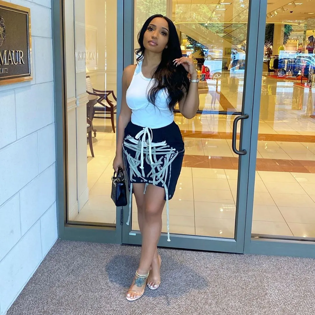 Lace Up Bowknot High Waist Skirt