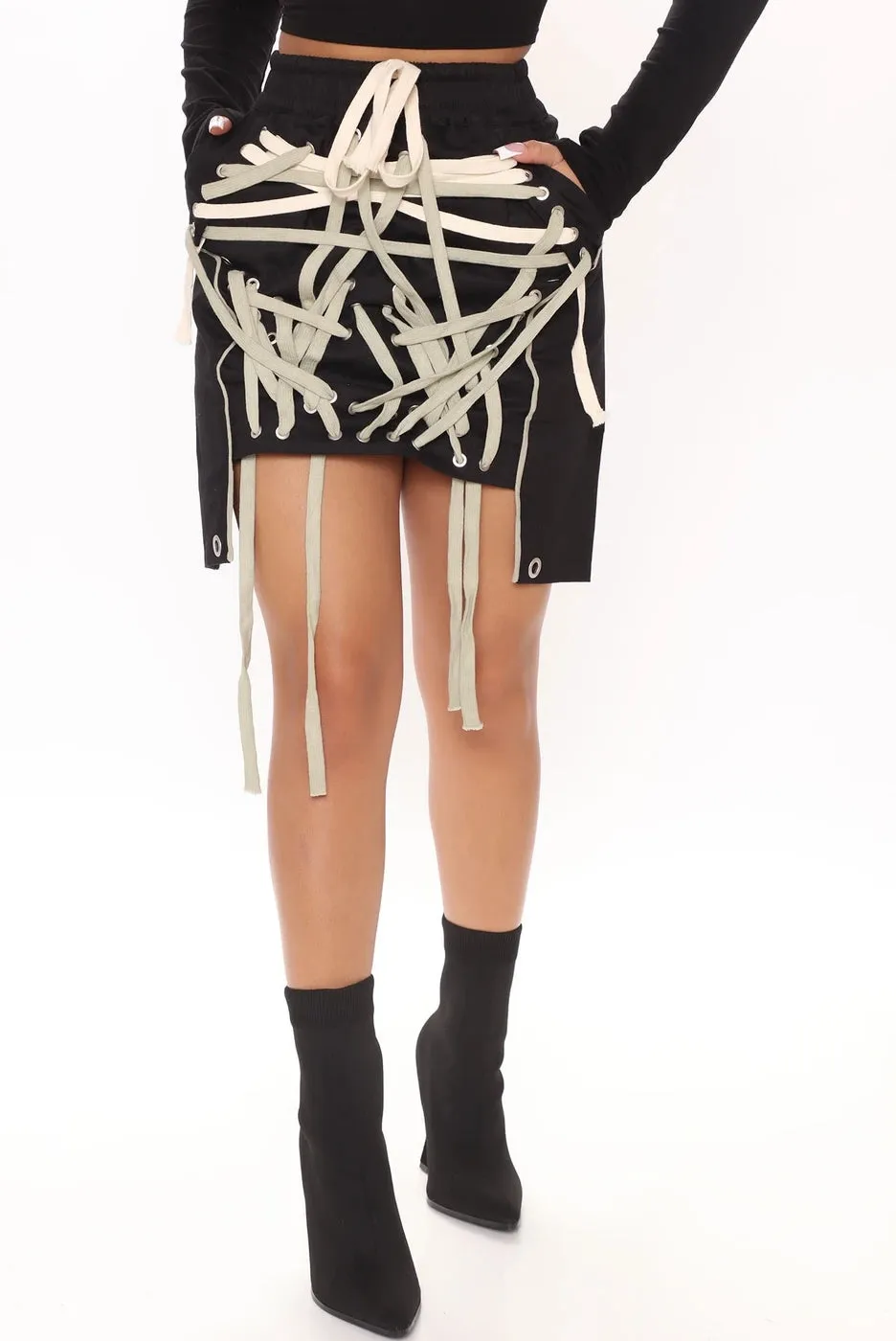 Lace Up Bowknot High Waist Skirt