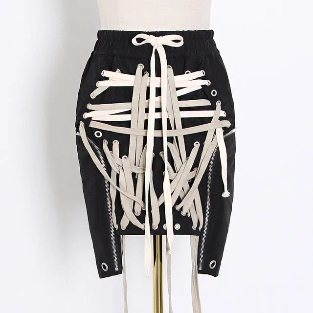 Lace Up Bowknot High Waist Skirt