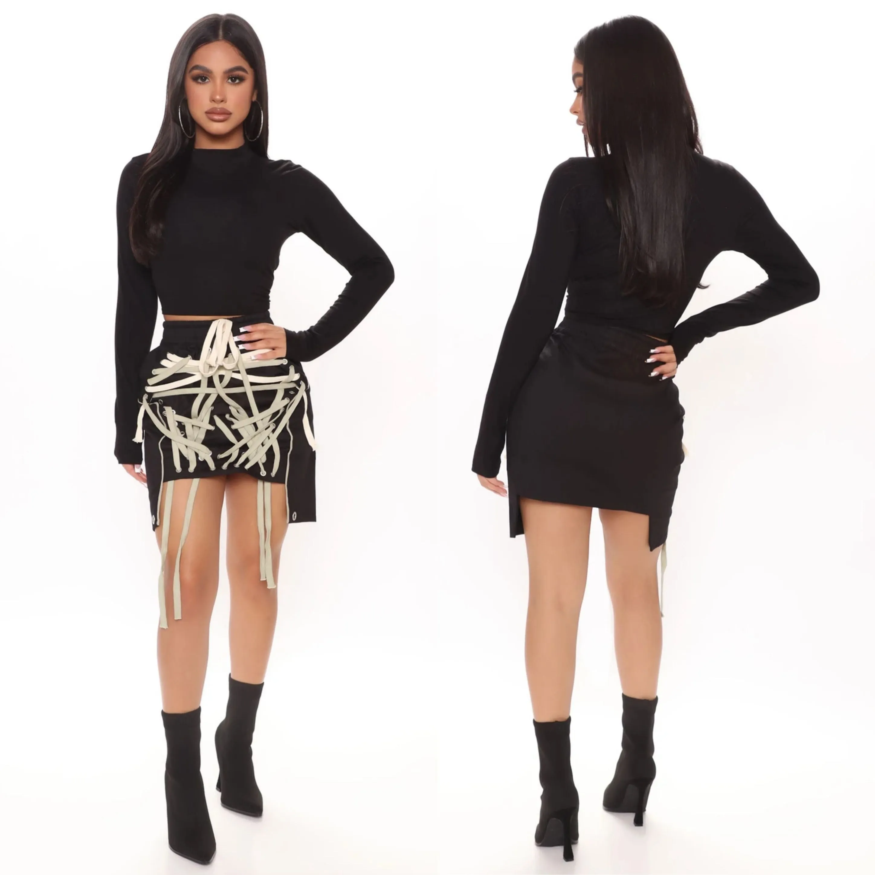 Lace Up Bowknot High Waist Skirt