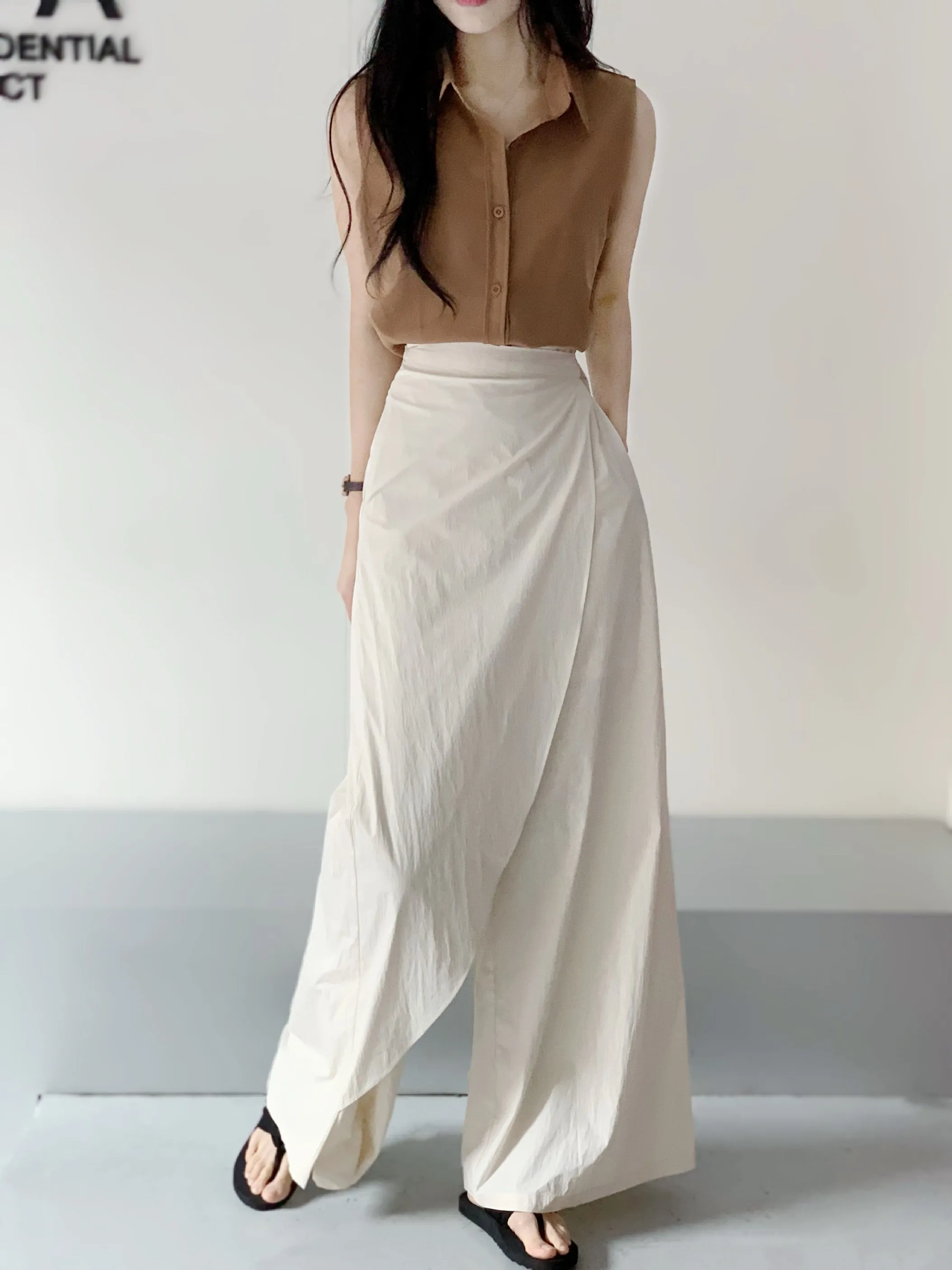 Lrregular Side Wide Leg Skirt Pants