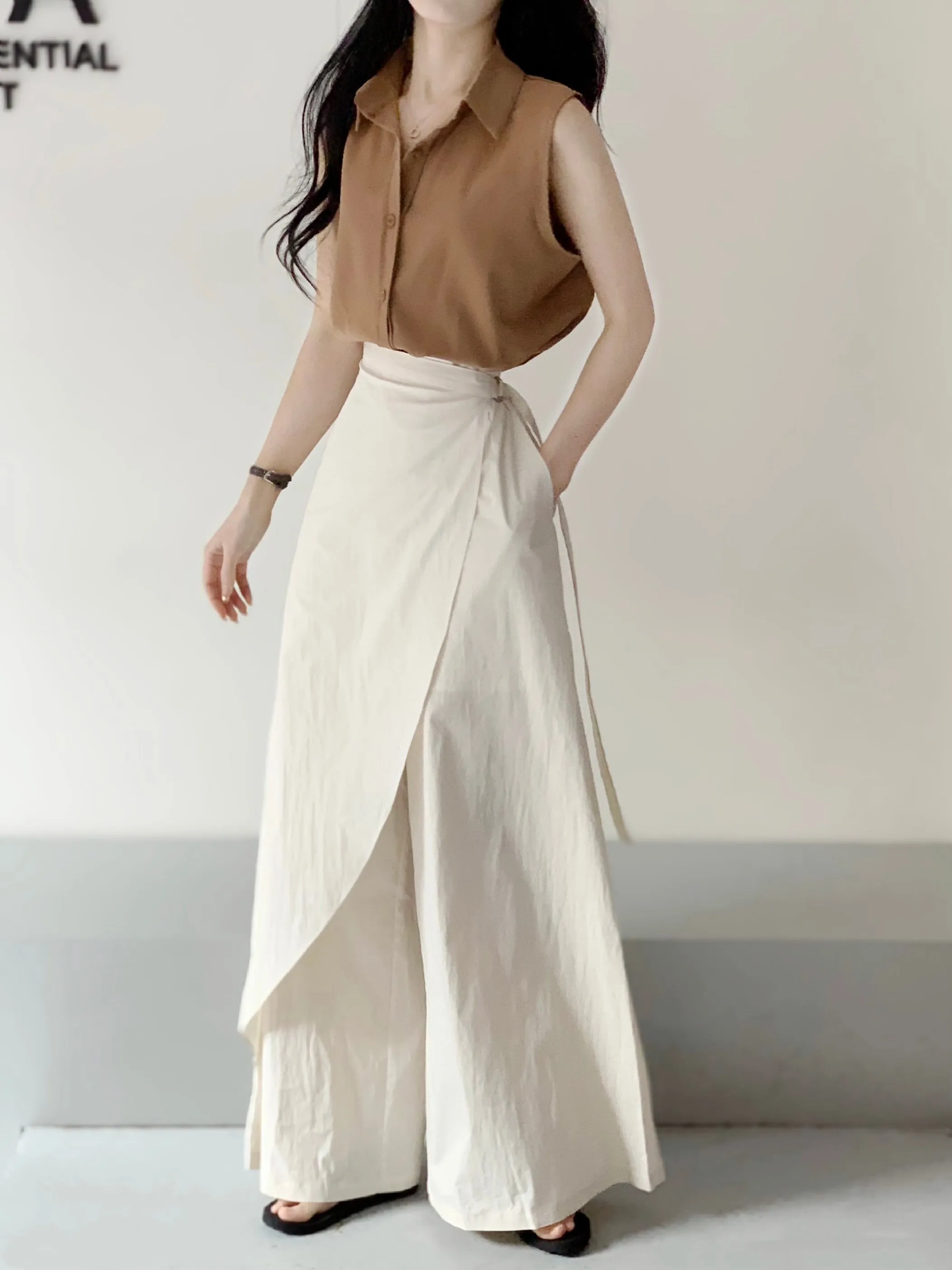 Lrregular Side Wide Leg Skirt Pants