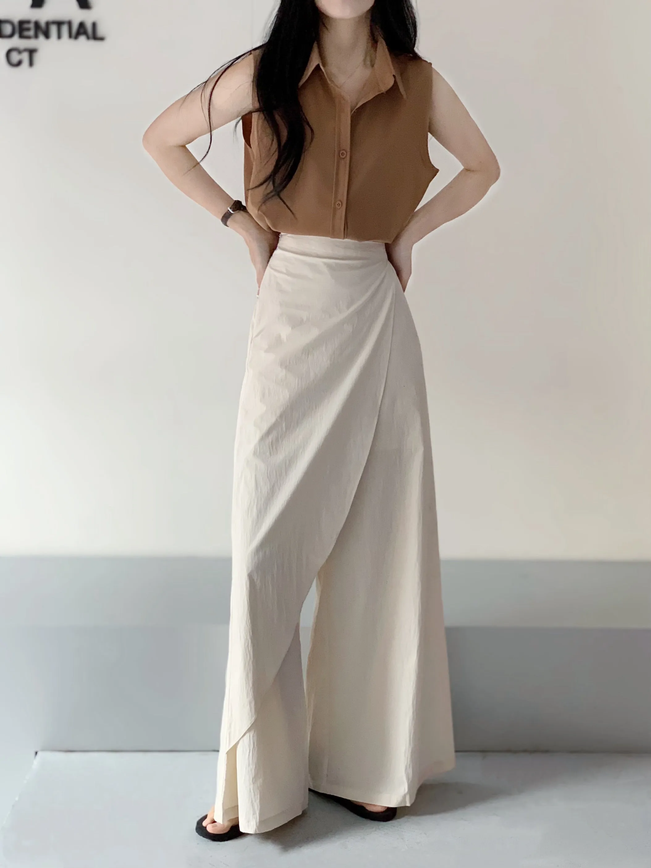 Lrregular Side Wide Leg Skirt Pants