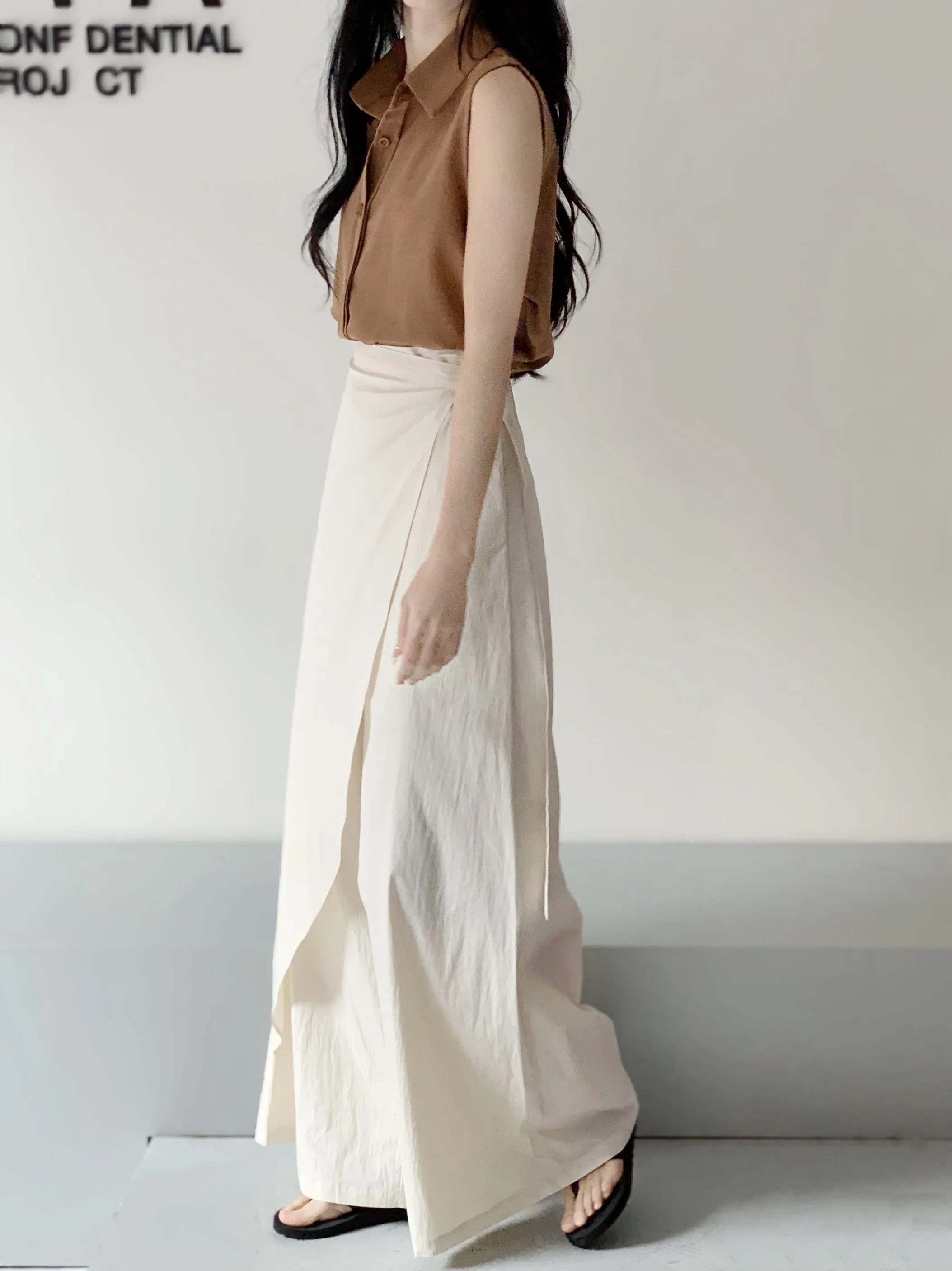 Lrregular Side Wide Leg Skirt Pants