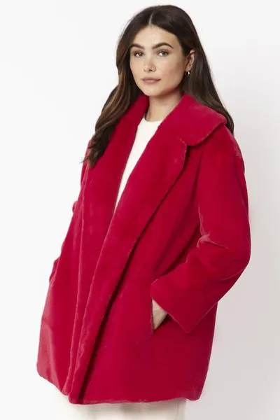 Luxury Faux Fur Midi Coat - Pink