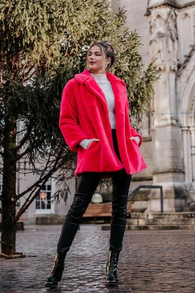 Luxury Faux Fur Midi Coat - Pink