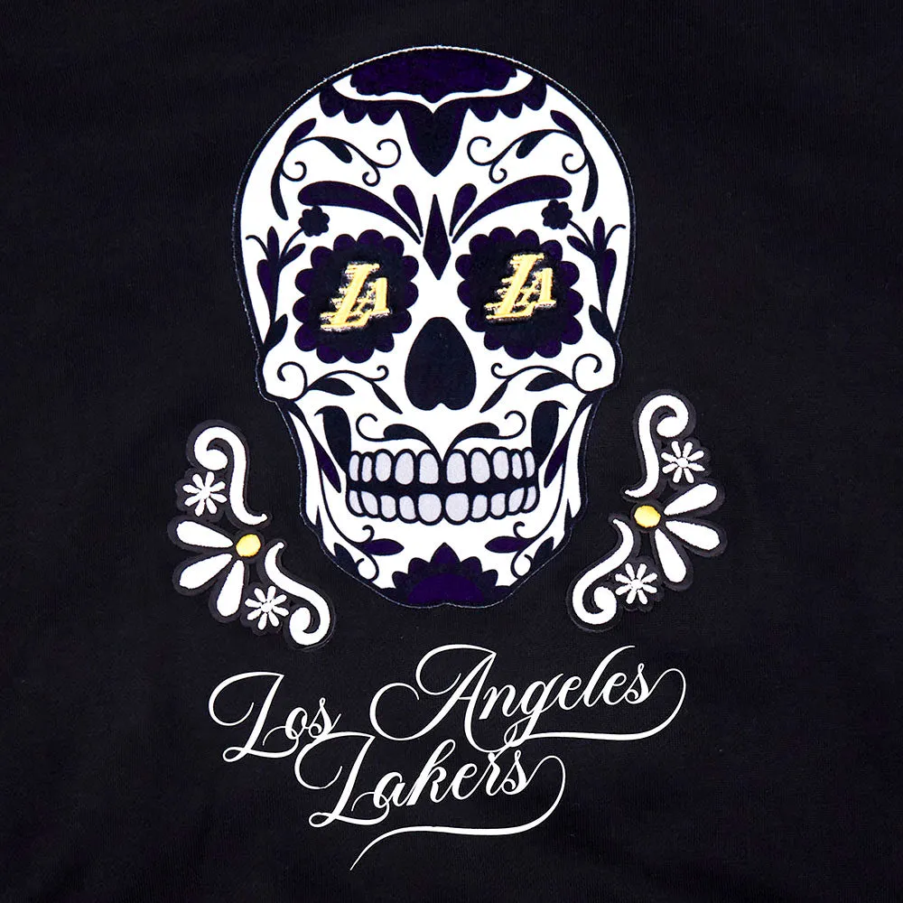 NBA LOS ANGELES LAKERS SUGAR SKULL WOMEN'S FLC CROPPED PO HOODIE (BLACK)