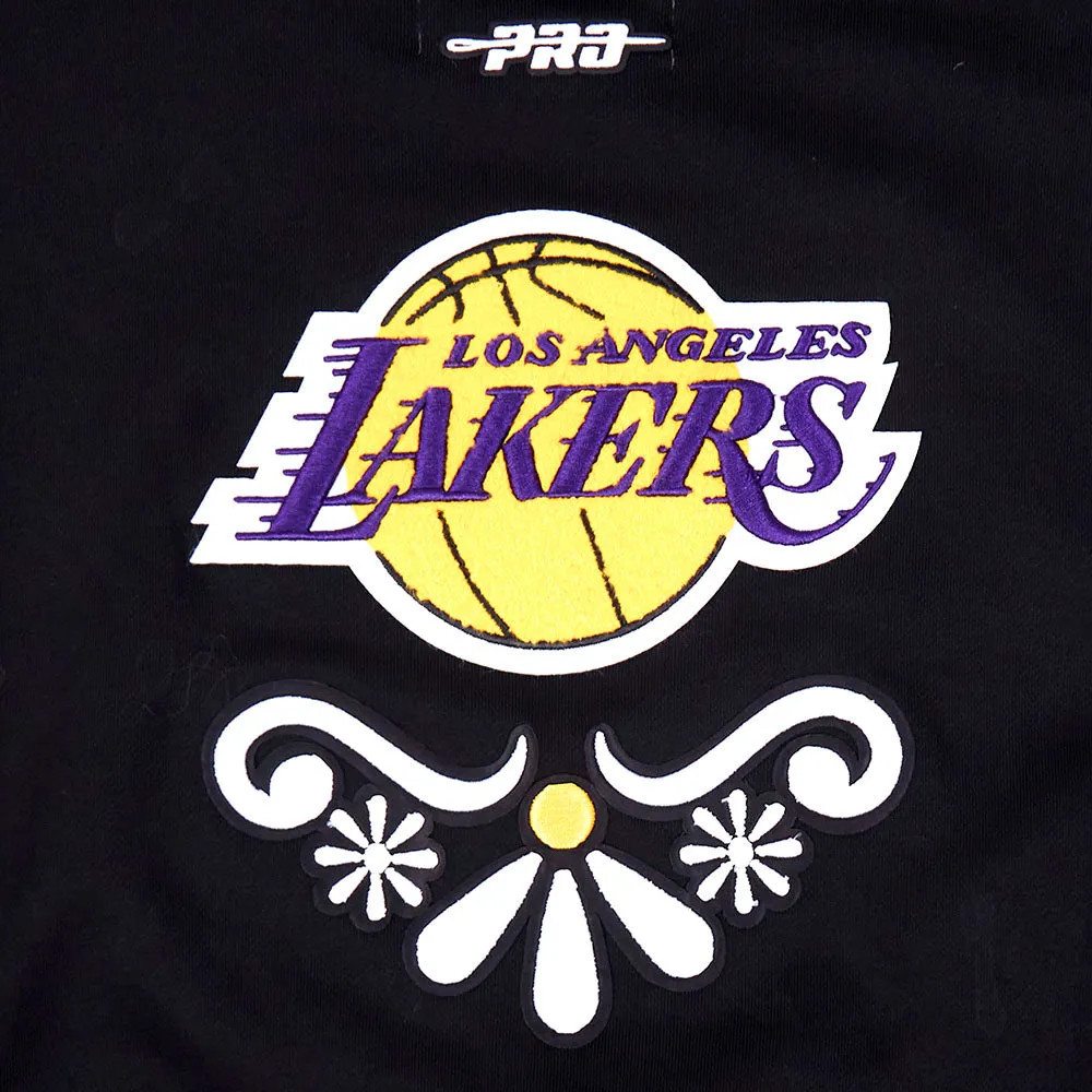 NBA LOS ANGELES LAKERS SUGAR SKULL WOMEN'S FLC CROPPED PO HOODIE (BLACK)