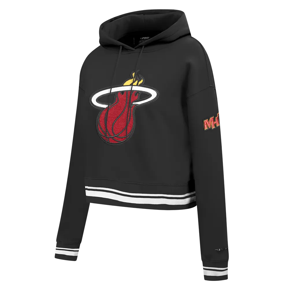 NBA MIAMI HEAT RETRO CLASSIC WOMEN'S CROPPED PO HOODIE (BLACK)