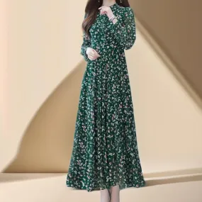 New floral green chiffon dress