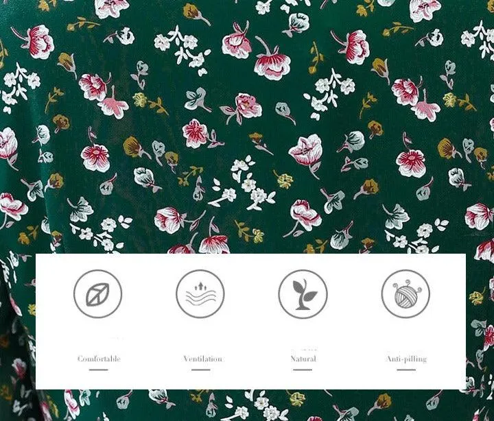 New floral green chiffon dress