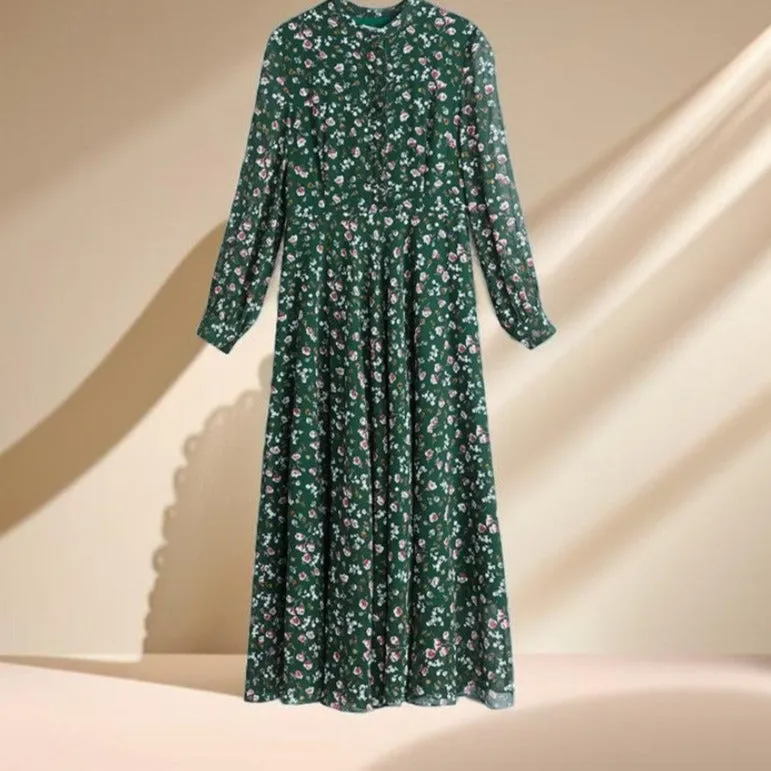 New floral green chiffon dress